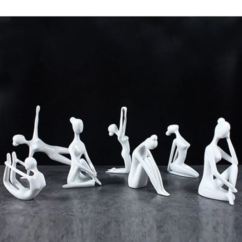 Abstract Art Resin Yoga Poses Figurine Porcelain Black White 12 Styles Yoga Lady Figure Statue Yoga Studio Home Decor Ornament