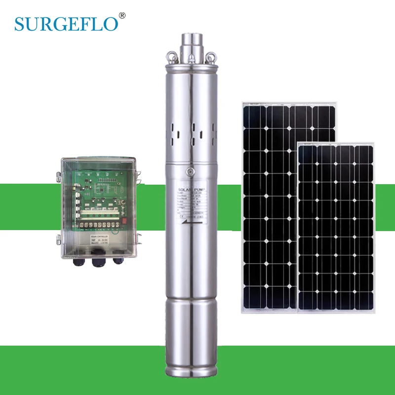 10T 57m solar powered water pump panel 4 inch permanent magnet synchronous motor high pressure solar water pump for irrigation