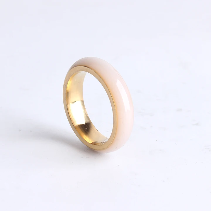 6mm Ceramic Gold Color Smooth  Stainless Steel Finger Rings for Women Men Wholesale Jewelry