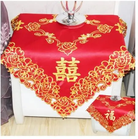 

vintage Chinese style wedding red tablecloth decorative table cover dust proof table cloth cabnet