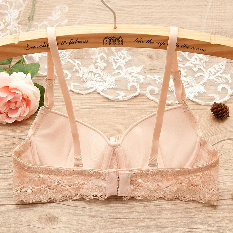 White color Double cup super push up bra gather breast student girl bra small chest dress party lace bra for women 32 34 36 A B