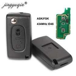 jingyuqin 434Mhz ASK/FSK 2 Buttons Flip Key For Peugeot 107 207 307 307S 308 407 607 Remote Control Fob PCF7961 PCF7941 Chip