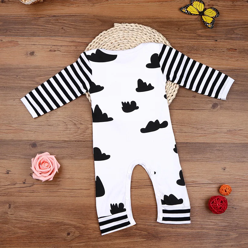 New Arrival Baby Boy Rompers Hat Suit Newborn Jumpsuits Cloud Black Stripe Bebe Roupas Baby Girl Clothes 100% Cotton image 4