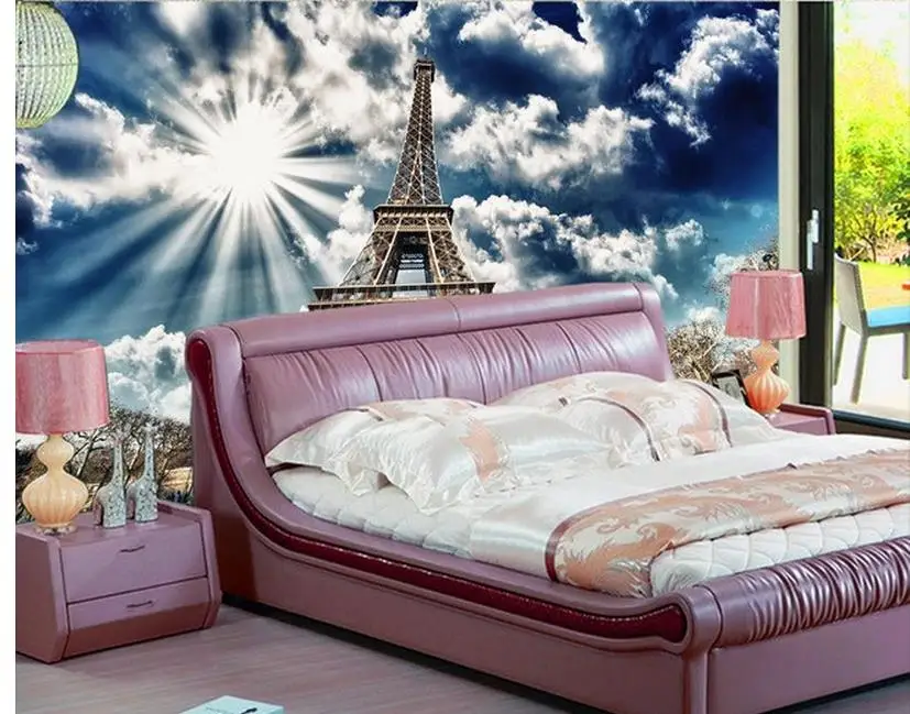 3d wallpaper for room Sunny Eiffel Tower decoration painting mural 3d wallpaper 3d ceiling murals wallpaper