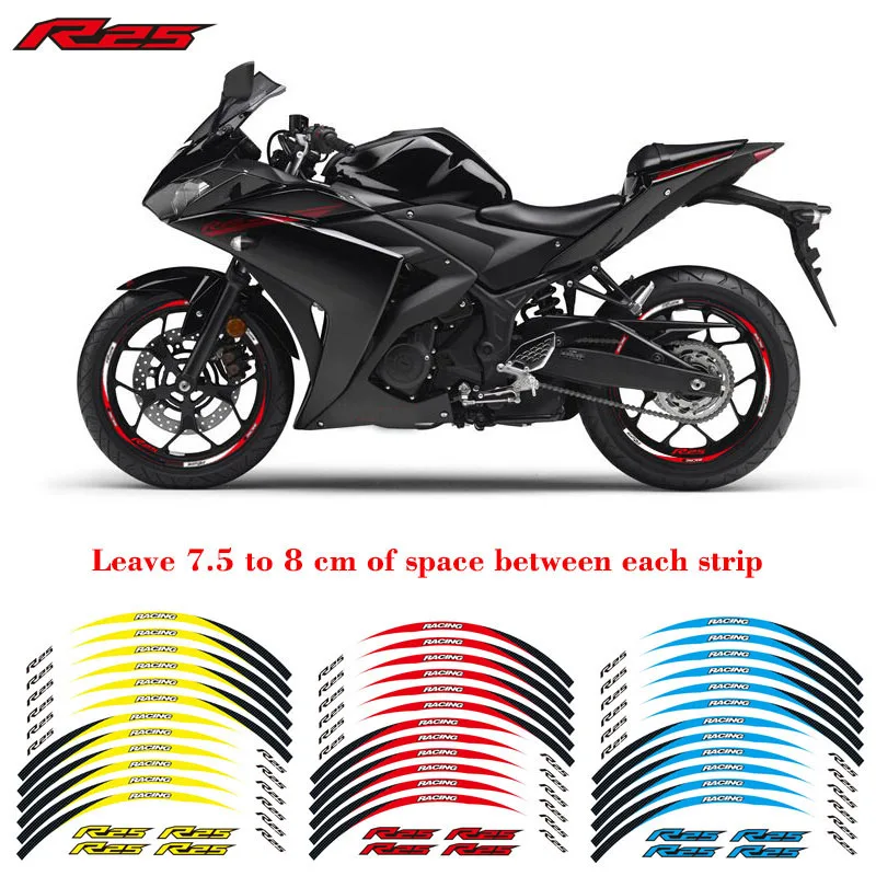 Hot sell Motorcycle front&Rear Edge Outer Rim Reflective Sticker 17inch Wheel Decals For YAMAHA YZFR25