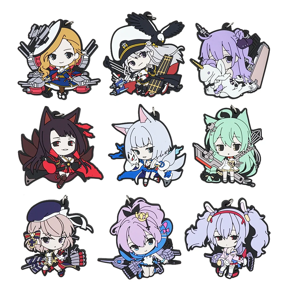 Azur Lane Anime Hood Enterprise Unicorn Akagi Kaga Akashi Z23 Javelin Laffey Rubber Anime Keychain