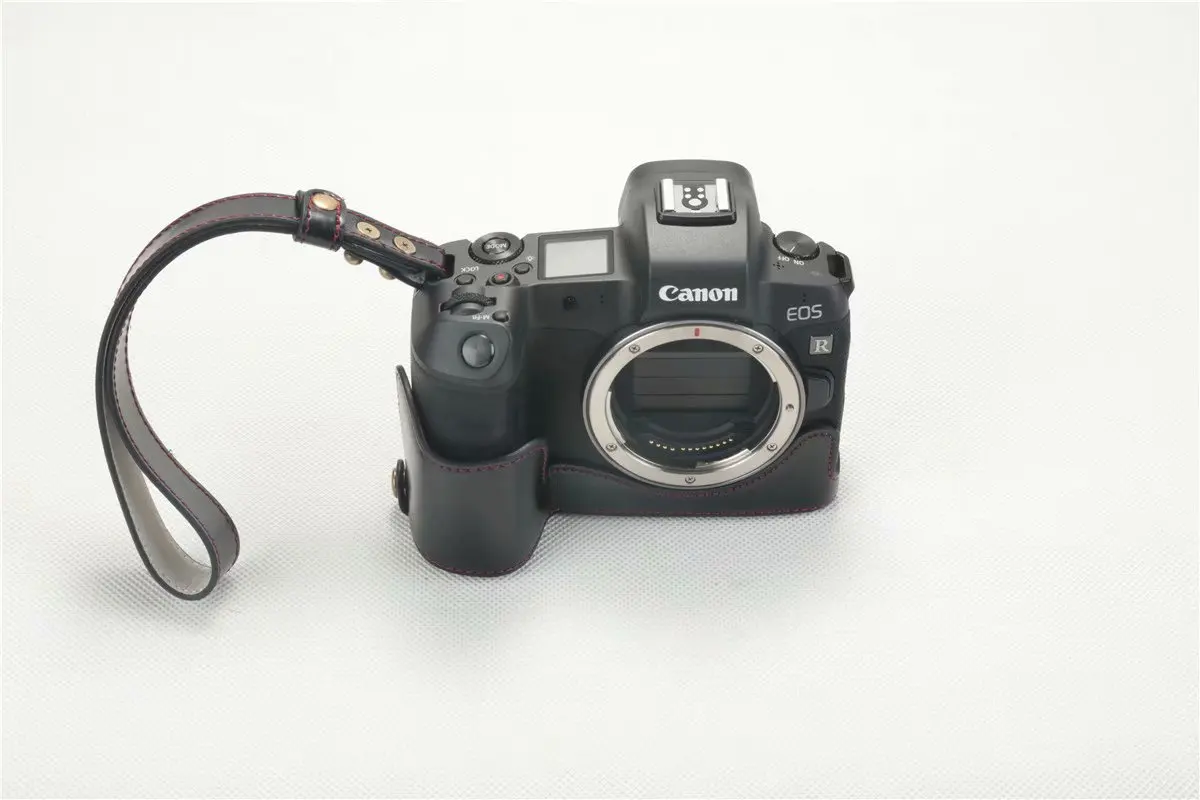 New Pu Leather Camera Case Bag Half Body Tempered Glass For Canon EOS R Camera Wrist strap Professional bottom cover