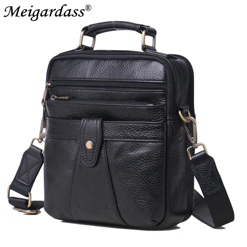 Genuine Leather Casual Men's Shoulder Bags Zipper Crossbody Bags for men Messenger bag Male business iPad Tablet Handbags Purse