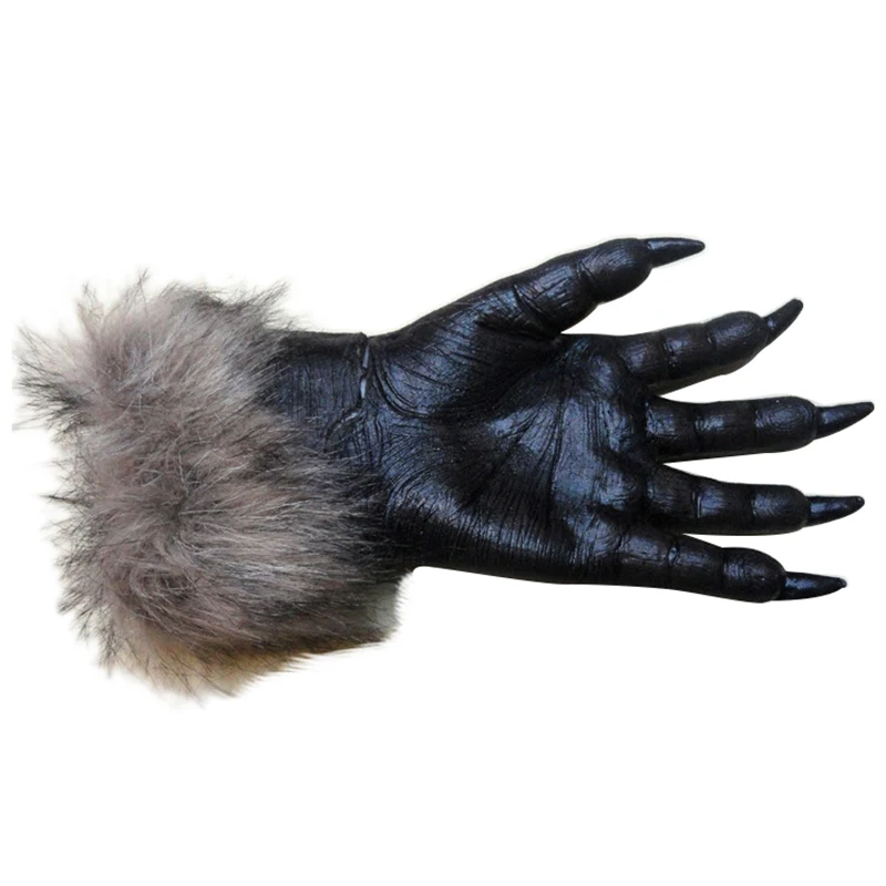 FJS-1 Pair Wolf Gloves Halloween Mask animal mask set werewolf Masquerade Wolf (Size: L, Color: Black)