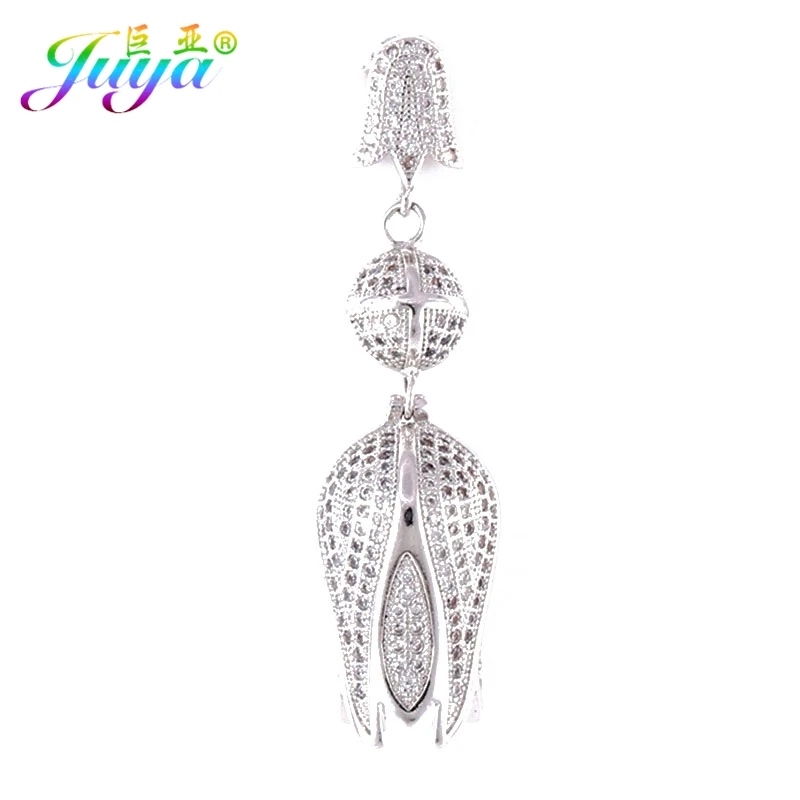 Juya DIY Luxury Cubic Zirconia Tassels Connector Tulips Flower Pendant For Needlework Natural Stone Pearls Tassel Jewelry Making