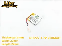 482227 3.7V 290mAh Rechargeable li Polymer Battery For smart watch GW01 bluetooth headset 482227PL