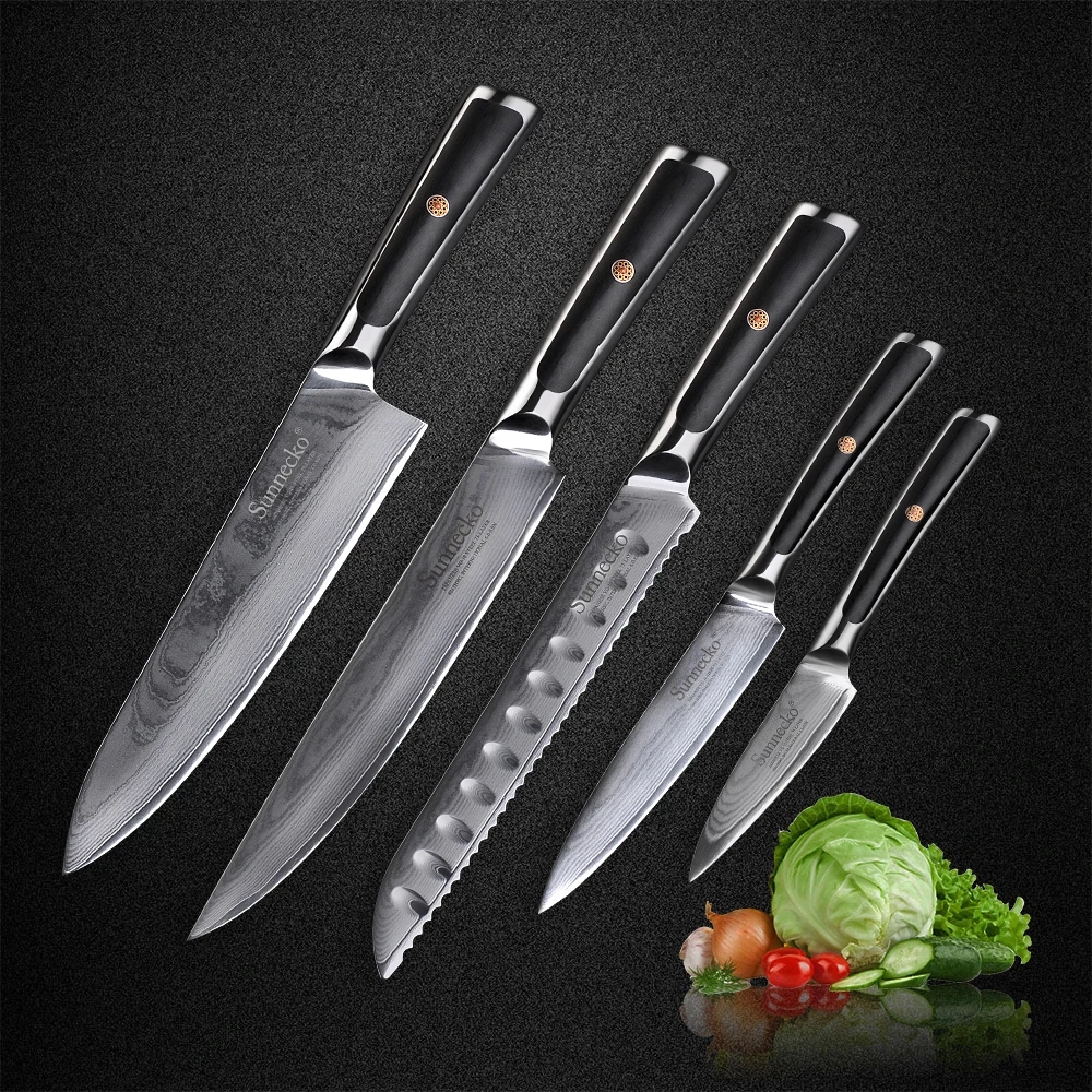 SUNNECKO Damascus Kitchen Knives Set Japanese VG10 Steel Meat Cutter G10 Handle High Quality Chef Utility Slicer Paring Knife