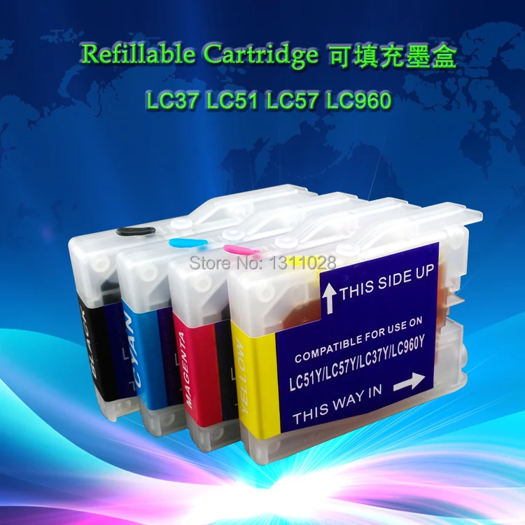 INK WAY Full ink,Short type Refillable inkjet cartridge for LC10 LC37 LC51 LC57 LC960 LC970 LC1000 ,no need chips