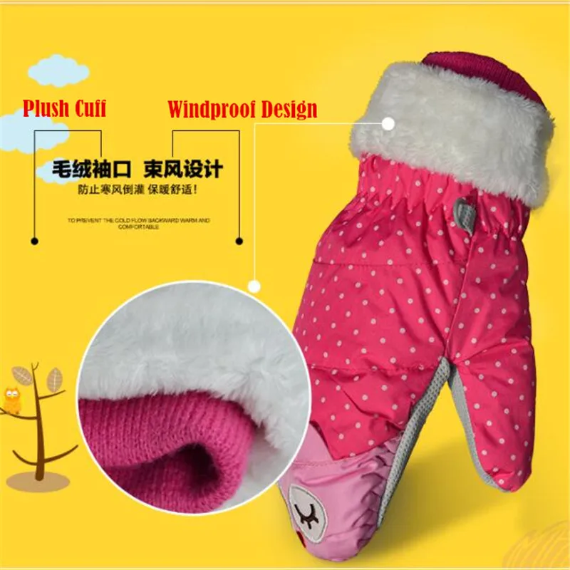 Luvas de esqui de veludo infantil, luvas quentes, antiderrapantes, impermeáveis, fofas, desenhos animados, para crianças de 3 a 12 anos, inverno, 2x