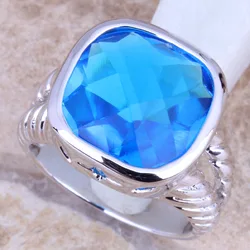 Attractive Sky Blue Cubic Zirconia Silver Plated  Women's Ring Size 6 / 7 / 8 / 9 R1283