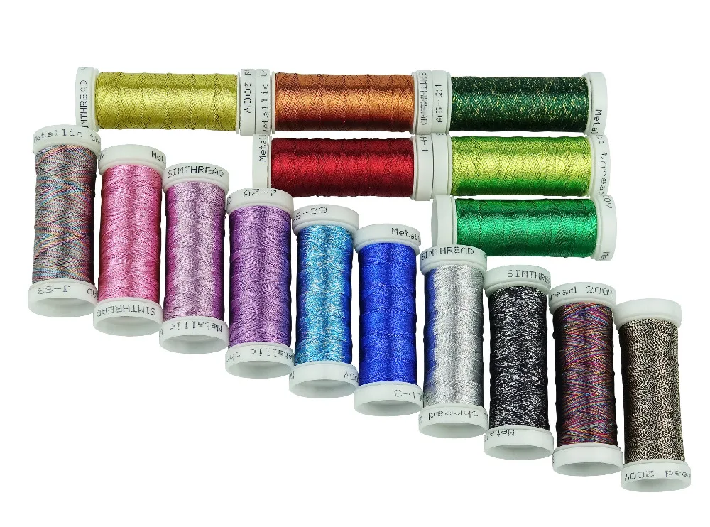 SIMTHREAD Metallic Embroidery Thread Kit, 200 yards/bobbin - for Brother, Babylock, Janome, Singer EMB Machines