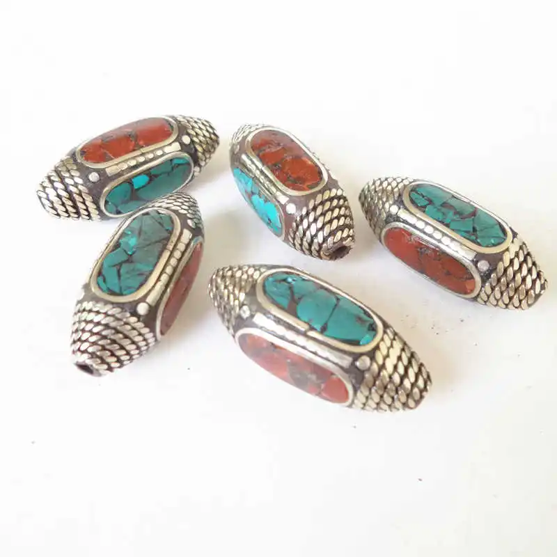 NBB209 Nepalese Hand Beads Long Shuttle bullet bead 5beads lot wholesale