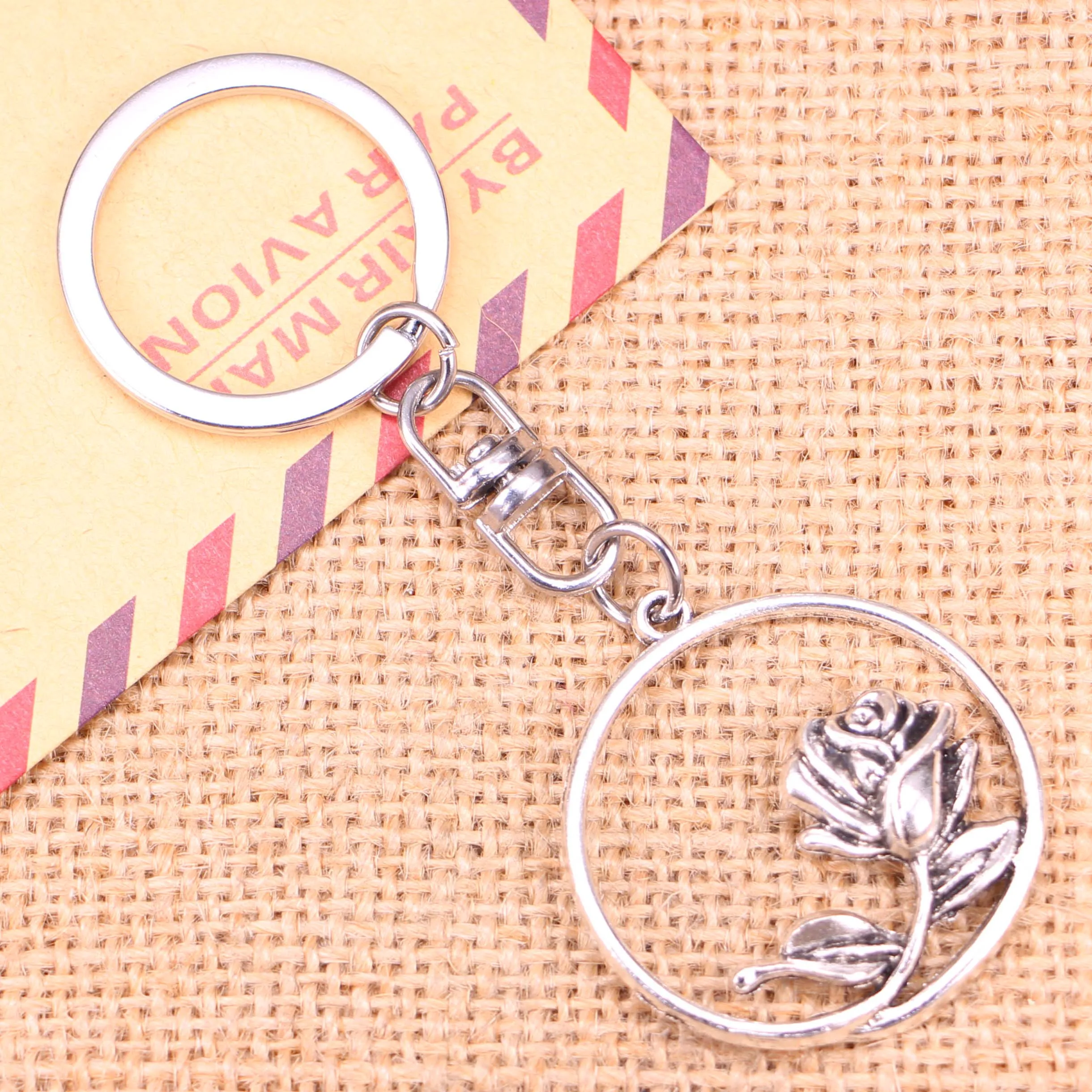 20pcs New Fashion Keychain 36x33mm rose flower Pendants DIY Men Jewelry Car Key Chain Ring Holder Souvenir For Gift