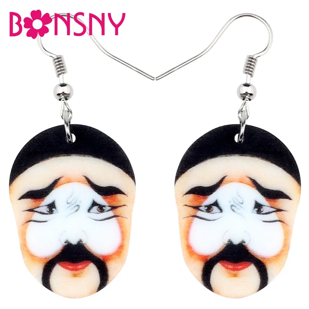 Bonsny Acrylic Traditional Ancient Chinese Beijing Opera Mask Earrings Drop Dangle Character Jewelry For Women Girls Gift Charms