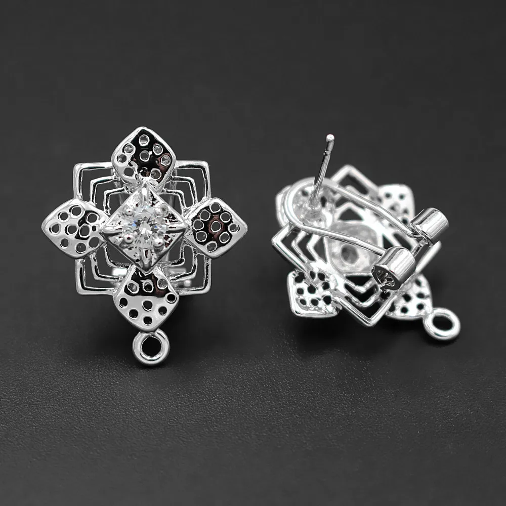 

Clip Earrings Post with Loop Hanger Connectors Filigree Square Cross Paved CZ DIY African Nigerian Women Stud Earrings Findings