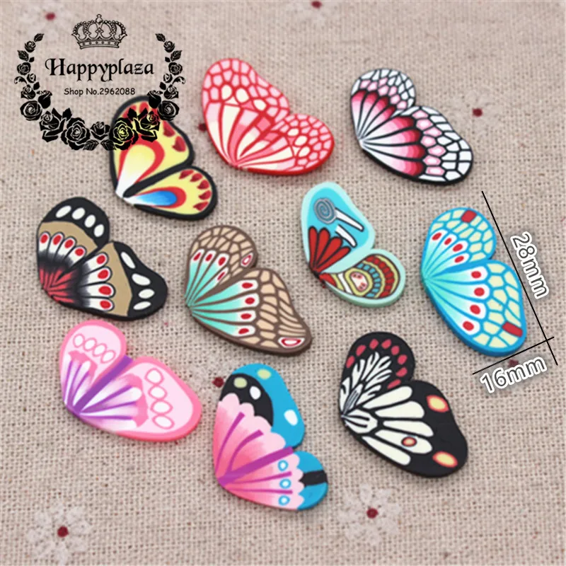 30pcs Mix Patterns Cute Polymer CLay Handmade Butterfly Wing Flatback Art Supply DIY Craft Decoration Accessories,about 16*28mm