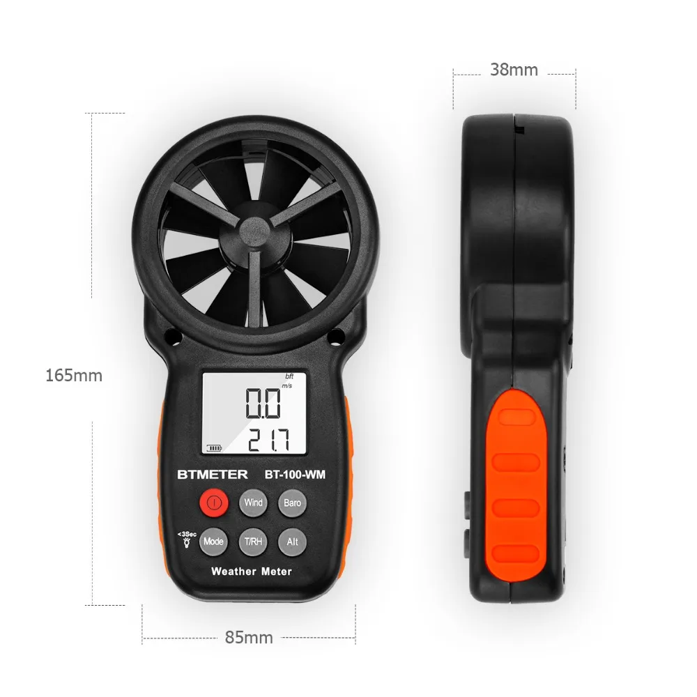 Digital Anemometer BT-100-WM,for measure Wind Speed/Temp,Wind Chill Tester Humidity,Altitude Dew point for Climb Drone HVAC CFM