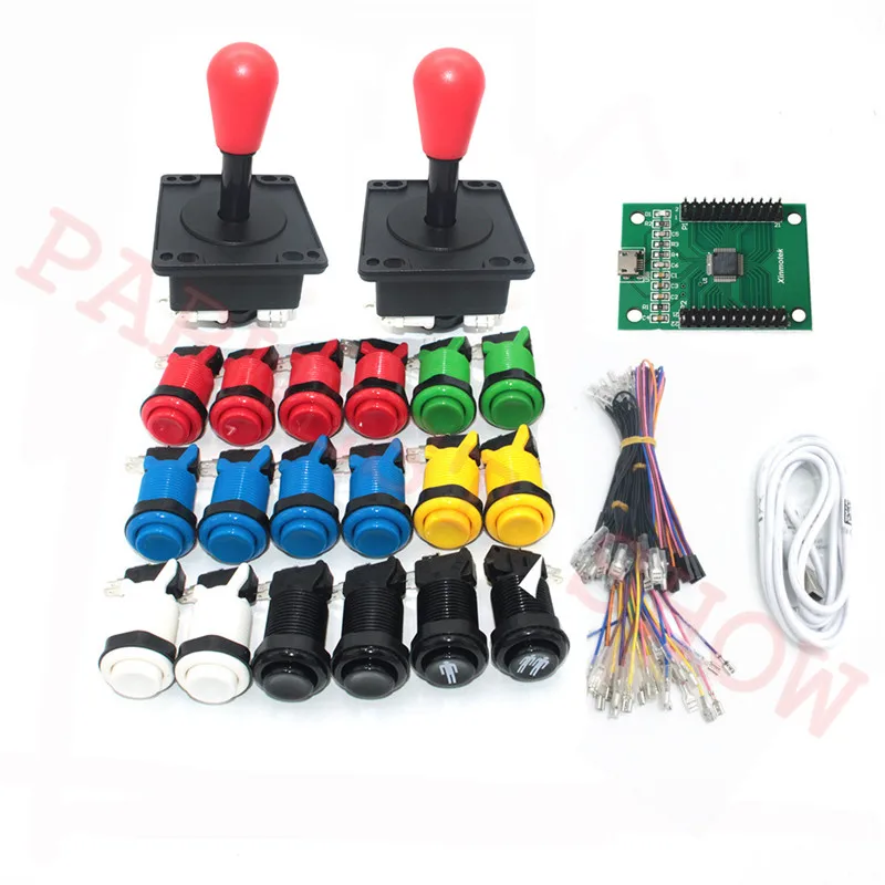 2PCS American Joystick with red balltop +18PCS Happ Push Buttons+New model Xin-Mo USB Encoder For 2Players DIY Arcade Kit Parts