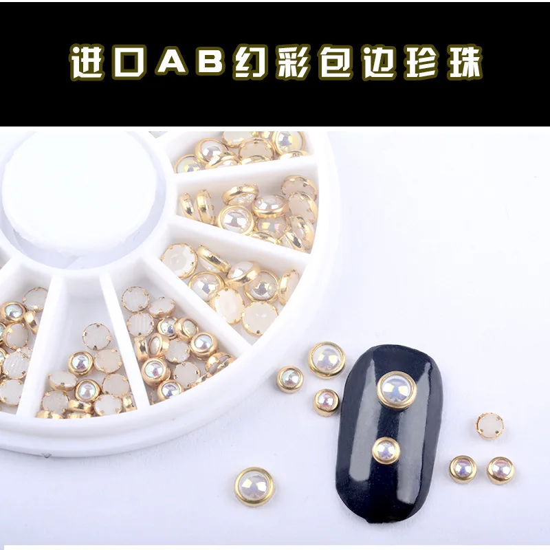 3d Nail Glitter Rhinestone Wrapping Pearls AB Colorful 2MM 3MM Wheel Gold Metal Studs DIY Beauty Nail Art Decorations