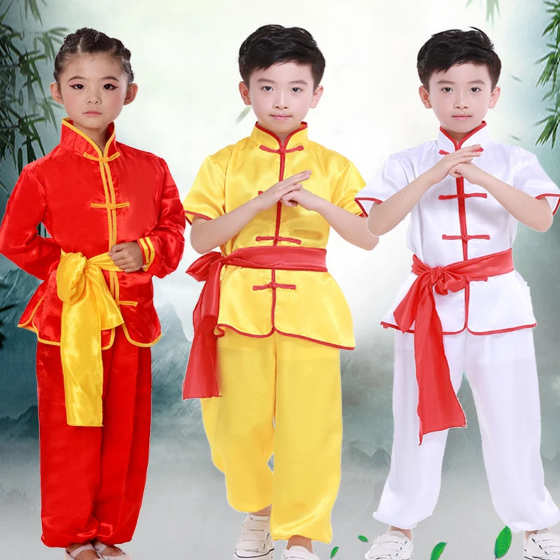 Conjunto de camisa e calça infantis wushu, roupa tradicional chinesa para meninos de artes marciais