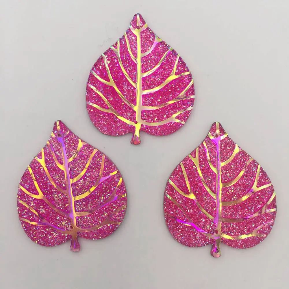 Hot 10pcs 34*40mm AB Resin Heart Shape Rhinestone Leaves Flatback 2 Hole Button Diy Craft K183*2