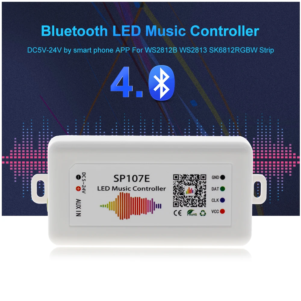 SP107E Bluetooth LED Musik Controller Full Farbe Pixel IC SPI Controller durch Smart Telefon APP für WS2812B WS2813 SK6812 LED streifen