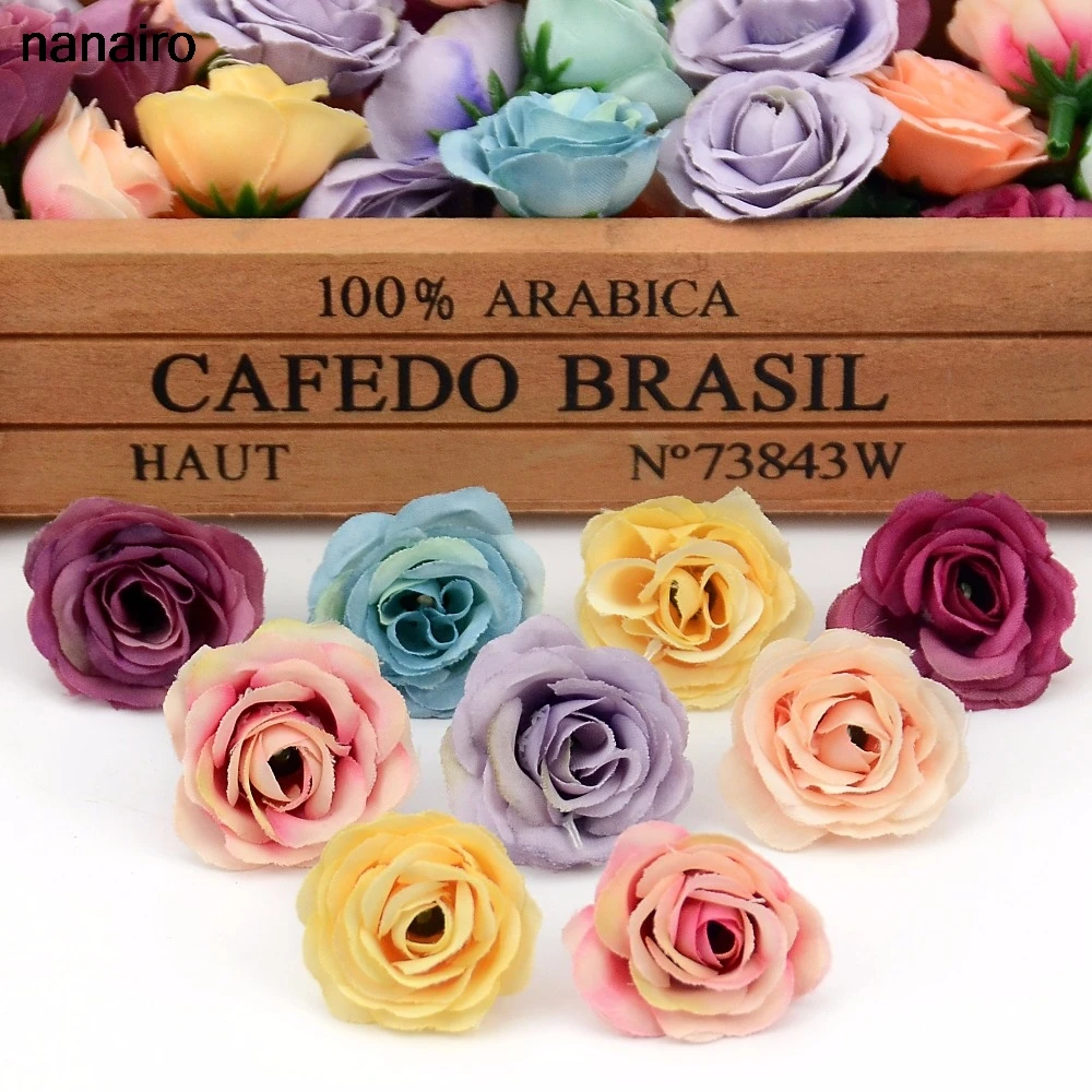 30pcs 2.5cm Mini Silk Rose Artificial Flower Heads For Wedding Party  Decoration Handmade Wreath Craft Accessories Fake Flowers