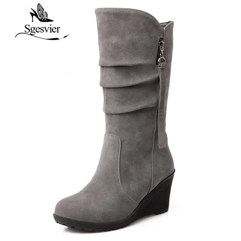 SGESVIER stivali invernali Donna di mezza stivali al ginocchio tacco a zeppa stivali Moda Femminile Stivali Da Neve All\'aperto per Le Donne botas