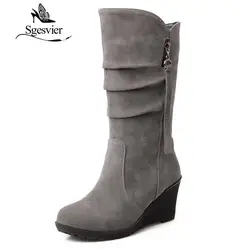 SGESVIER stivali invernali Donna di mezza stivali al ginocchio tacco a zeppa stivali Moda Femminile Stivali Da Neve All'aperto per Le Donne botas formato 28-52 OX003