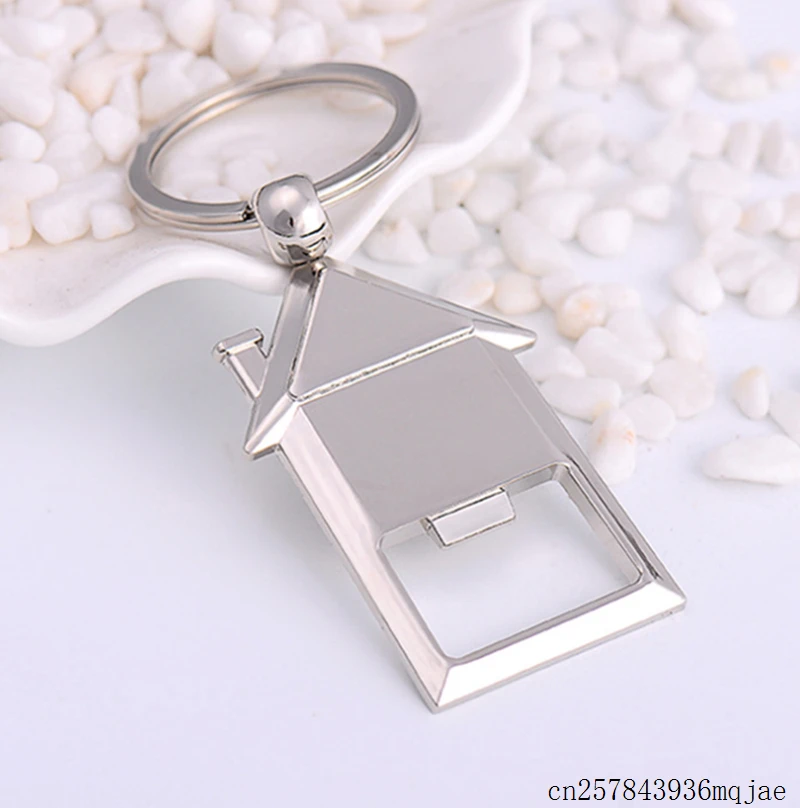 

100pcs House Shaped Keychains with Bottle Opener Novelty Keyrings Wine Beer Beverage Opening Tools Gifts for Events