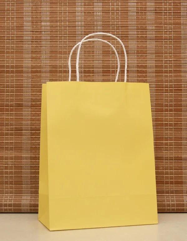 

New cute kraft paper gift bag 27x21x11cm Festival shopping bags Paper bag with handles 20pcs Yellow Color