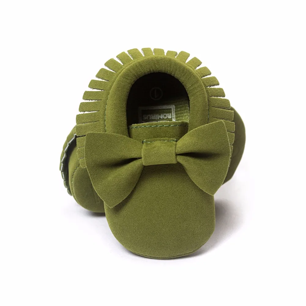 

New Arrival Bow Suede Baby Boy Shoe Grass Green PU Bow Leather Solid Bebe First Walker Newborn Prewalker