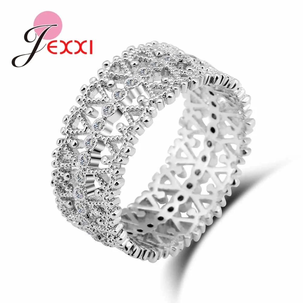 

Wide Big Rings For Women Daily Wearing Finger Band Ring Jewelry 925 Sterling Silver Hollow Design With Small Zircons Set