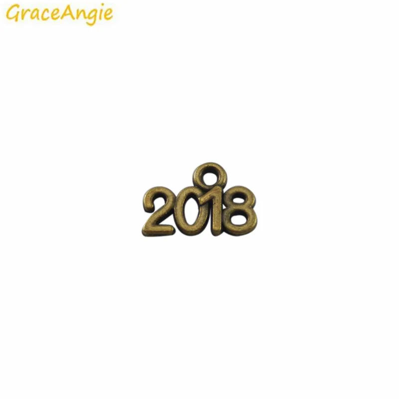 GraceAngie 100pcs/pack 2018 Number Shape Children Graduation Necklace Antique Bronze Bracelet Charms Pendant Women DIY Jewelry