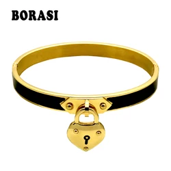 New Arrival Fashion Jewelry Charm Lock Heart Bracelets For Women pulseira Gold-Color Black White Resin Bracelets & Bangles