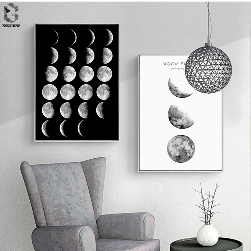 Phases of the Moon Print and Poster, Wall Art Paintings for Living Room Nordic Decoration, Canvas Picture Christmas Wall Decor