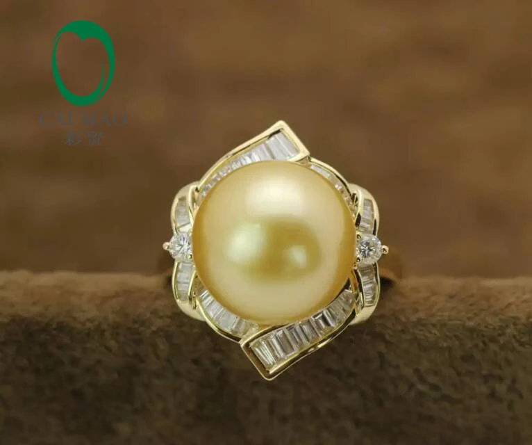 

14k Yellow Gold precious Southsea Pearl Ring baguette manufacturer Free Shipping