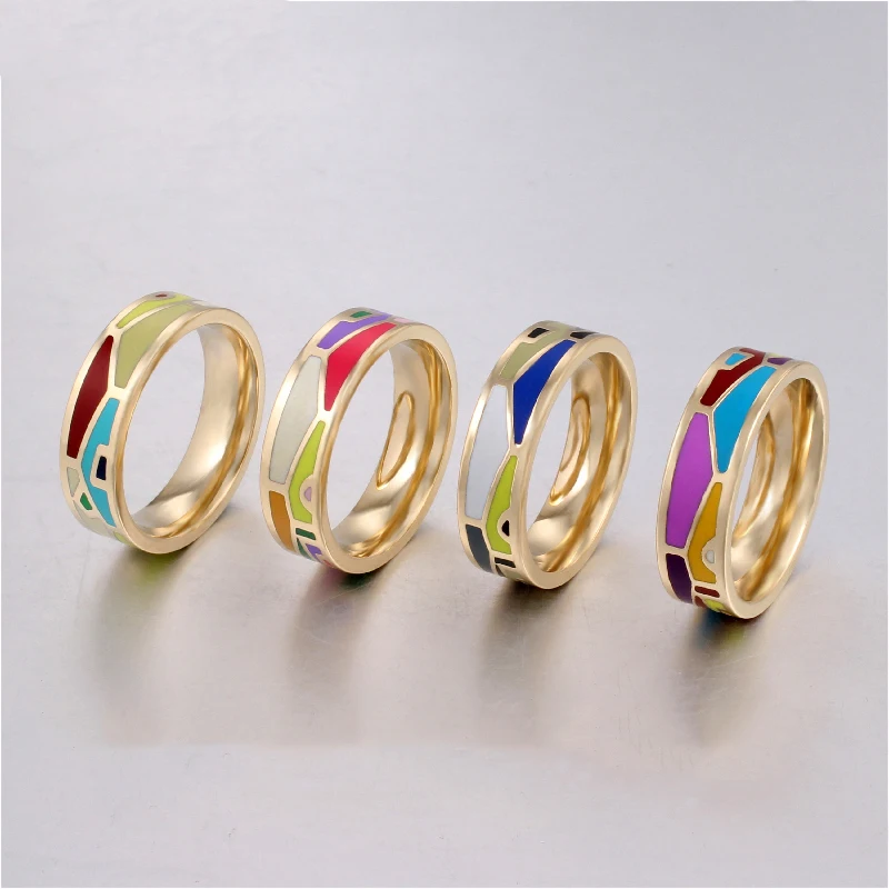 Luxury Brand  Rings for Women Stainless Steel Multi-Color Fashion Pretty Charm Enamel Ring Holiday Gifts