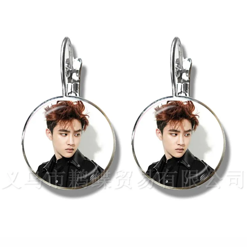 Hot KPOP EXO Earrings EXO Member Figure Silver Plated Stud Earrings For Fans Support Jewelry Wonderful Gift