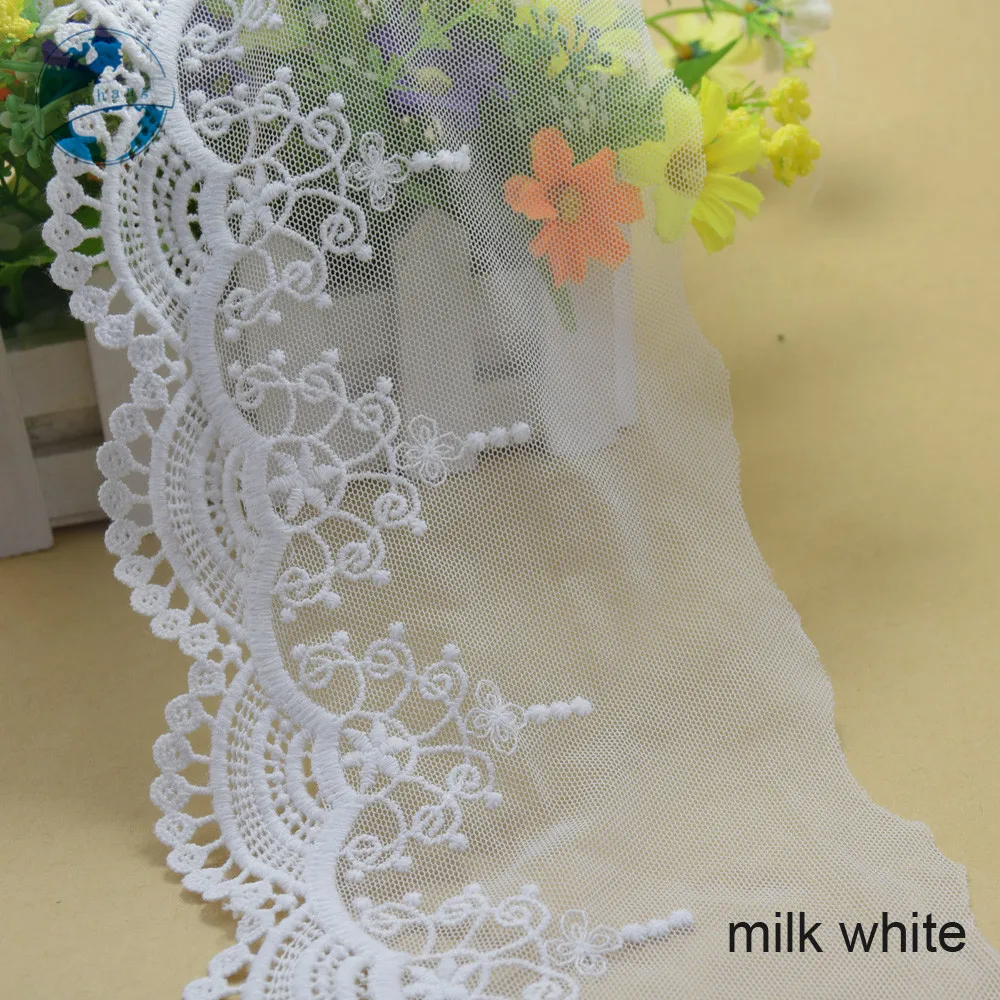 12cm Wide White Lace Embroid Sewing Ribbon Guipure African Lace Fabric Trim Warp Knitting DIY Garment Wedding Accessories#2636