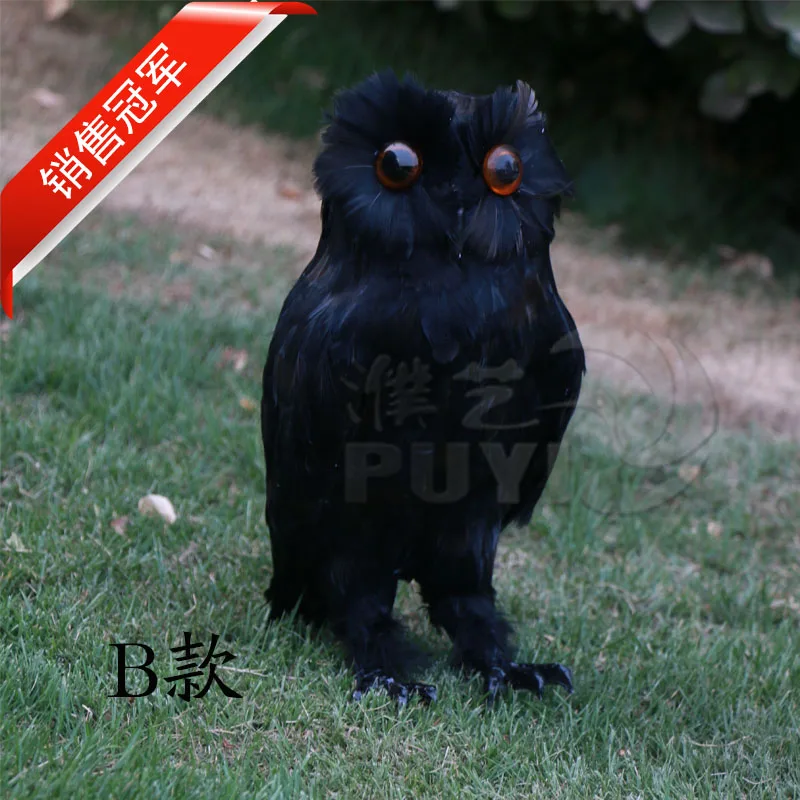 simulation owl toy black feathers night owl bird large 34cm hard model home decoration birthday gift h1150