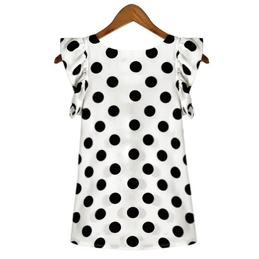 Elegant Short Sleeve Women Tops Chiffon Blouses New Fashion Summer Slim Women Polka Dot Print Chiffon Shirt O-Neck Blusas