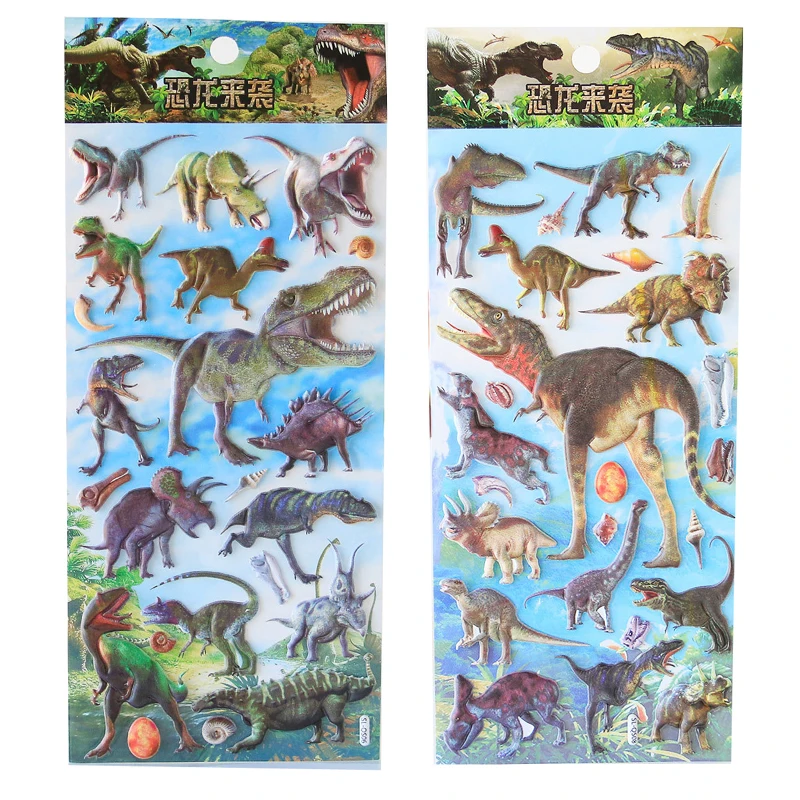 4 Styles Jurassic Period Dinosaur Model Sticker Rex Velociraptor 3D Soft Foam Sticker Triceratops Pterosaur Figure Ornament