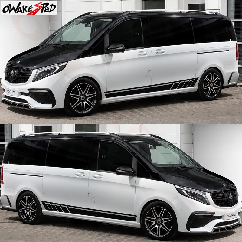 

2PCS Racing Side Stripes Decor Stickers Car Door Side Skirt Vinyl Decals For Mercedes V Class Vito Viano Auto Body Accessories