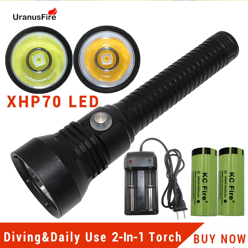 Potente linterna LED de buceo XHP70.2, 2 en 1, portátil, impermeable, subacuática, 100M